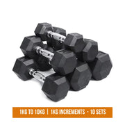 commercial rubber hex dumbbells 1kg to 10kg set