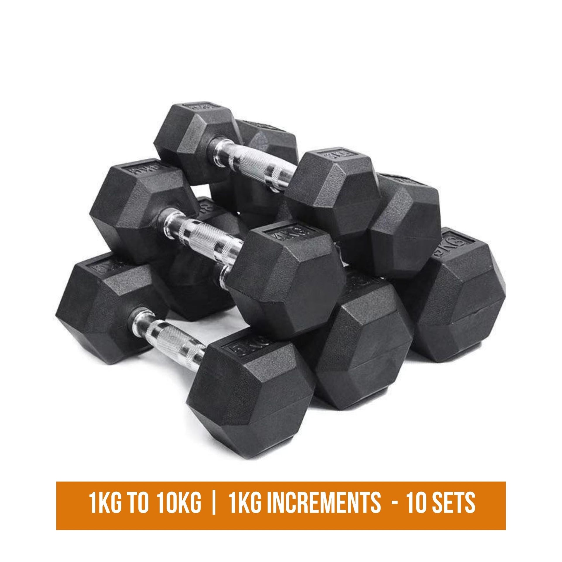 commercial rubber hex dumbbells 1kg to 10kg set