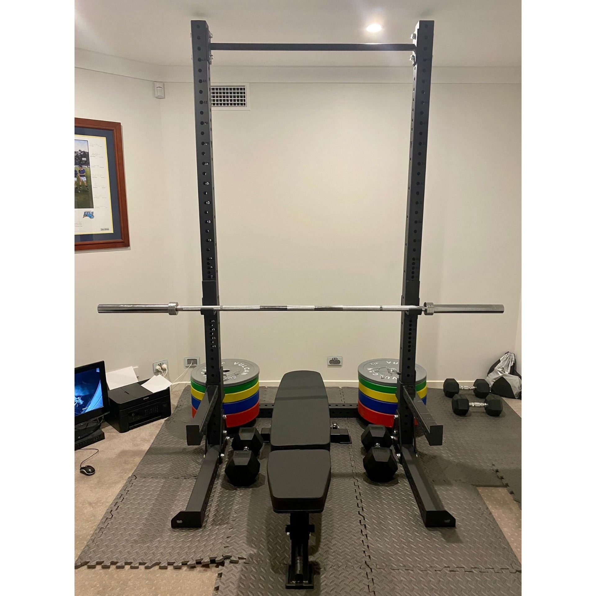 squat rack in home gym