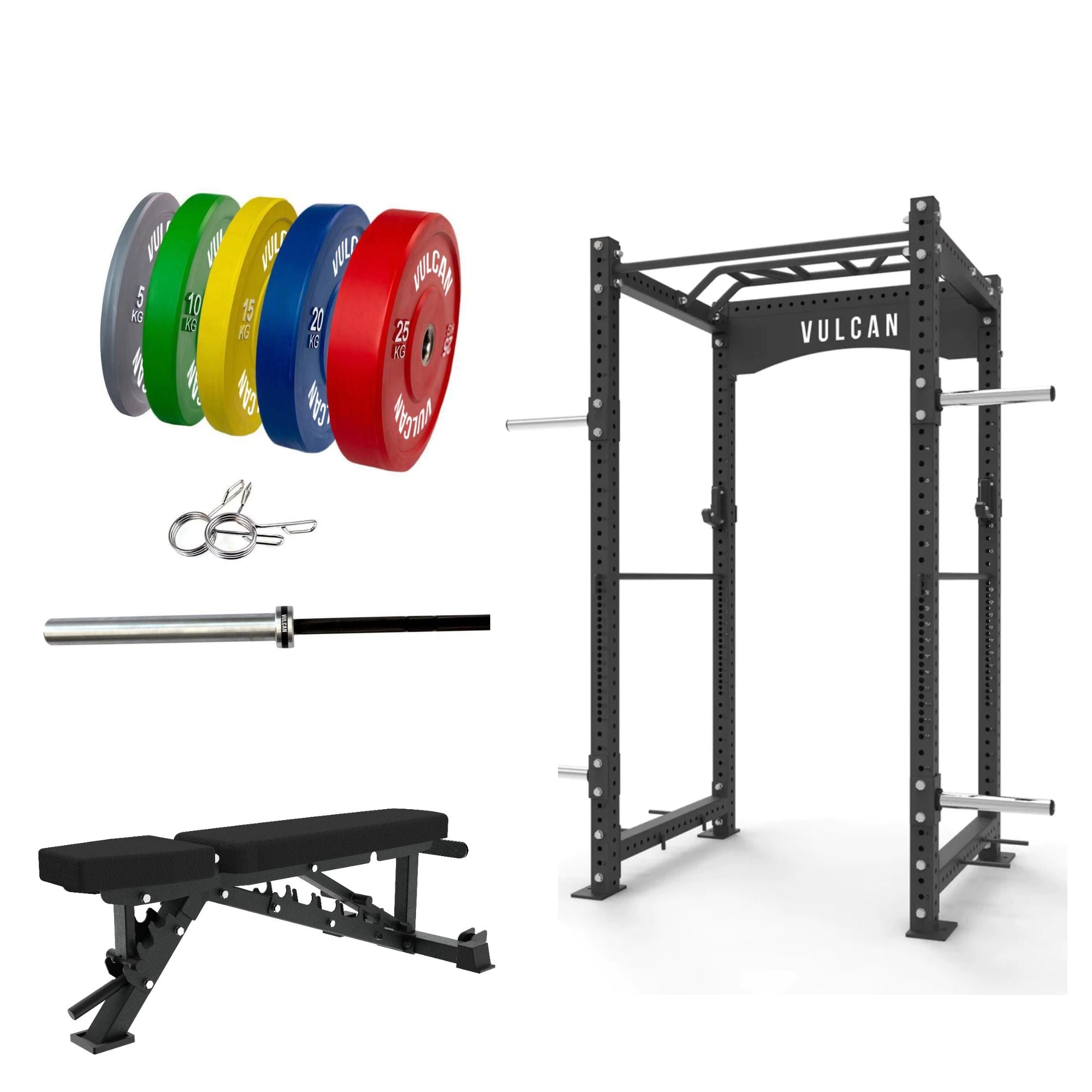 VULCAN Commercial Power Rack Olympic Barbell 150kg Colour Bumper Wei