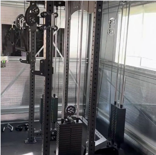 pin-loaded lat-pulldown/low row added onto an OLYMPUS functional trainer